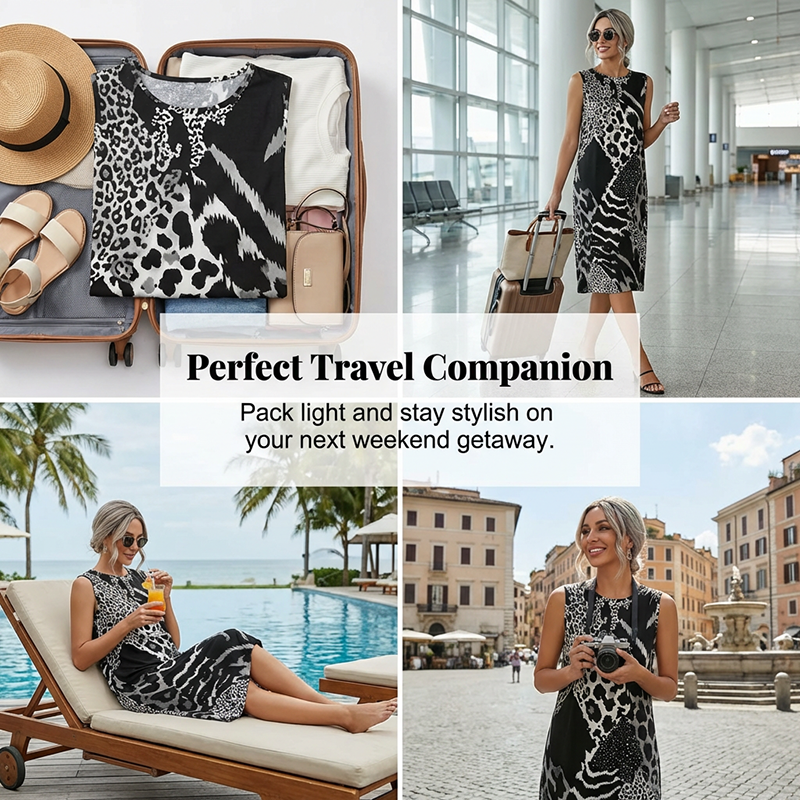🔥50 % de réduction jusqu'à épuisement des stocks !🎉💃Robe longue sans manches en patchwork à motif léopard