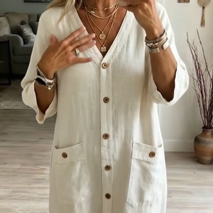 ❤️Robe midi décontractée à col en V pour femme
