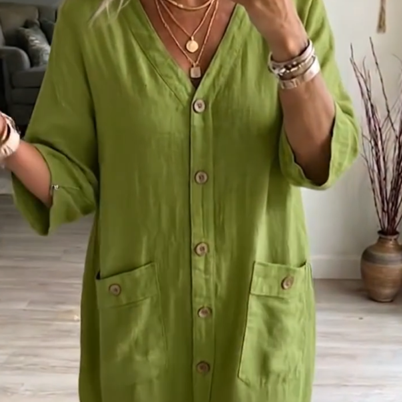 ❤️Robe midi décontractée à col en V pour femme