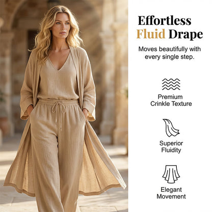 🧥Ensemble élégant pantalon à jambes larges, haut intérieur et cardigan (3 pièces) 👚👖