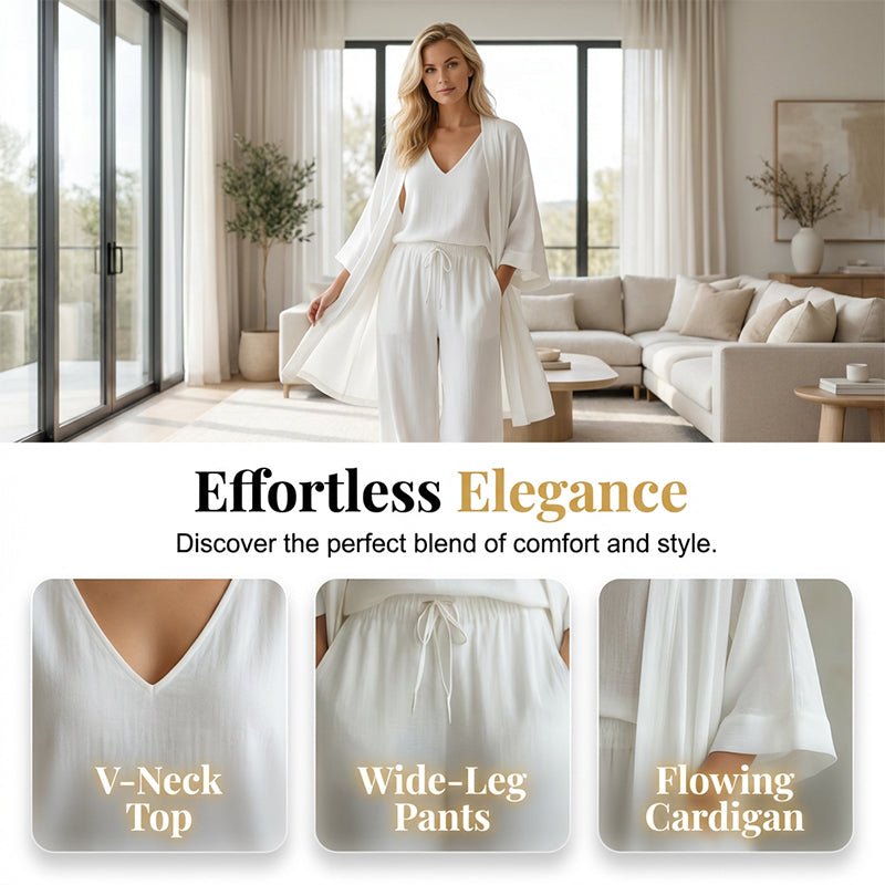 🧥Ensemble élégant pantalon à jambes larges, haut intérieur et cardigan (3 pièces) 👚👖