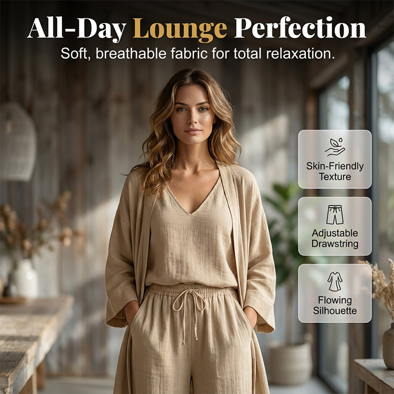 🧥Ensemble élégant pantalon à jambes larges, haut intérieur et cardigan (3 pièces) 👚👖