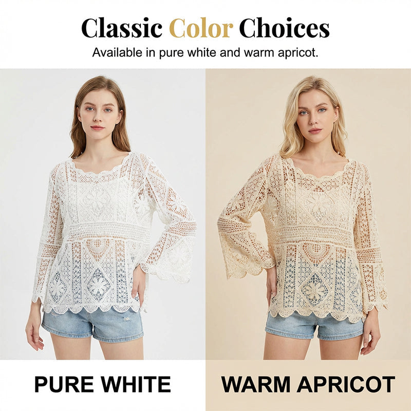 💐58% DE RÉDUCTION ! Chemise Crochet Romantique – Ajouré Délicat & Manches Fluides 🦋✨【Offre Limitée】