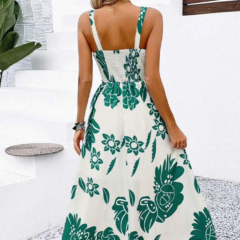 🌺 PROMO LIMITÉE 50% DE RÉDUCTION ! 👗 Robe Imprimée à Bretelles Fines – Dos Froncé, Coupe Trapèze, Légère 🦋