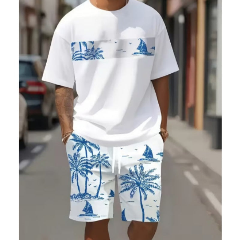 🌿Ensemble T-Shirt & Short Homme ✅ Imprimé Graphique & Coupe Confort | Léger et Tendance 👕🔥
