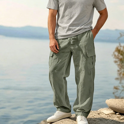Pantalon cargo en coton et lin pour homme