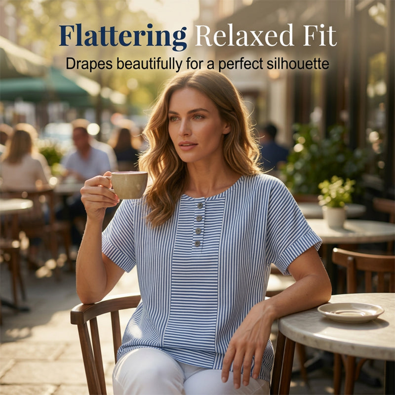 🥳SOLDES D'ÉTÉ🥳💞PLUS DE 50 000 EXEMPLAIRES VENDUS !💥50 % DE RÉDUCTION ! 🔥T-shirt Henley rayé décontracté pour femme