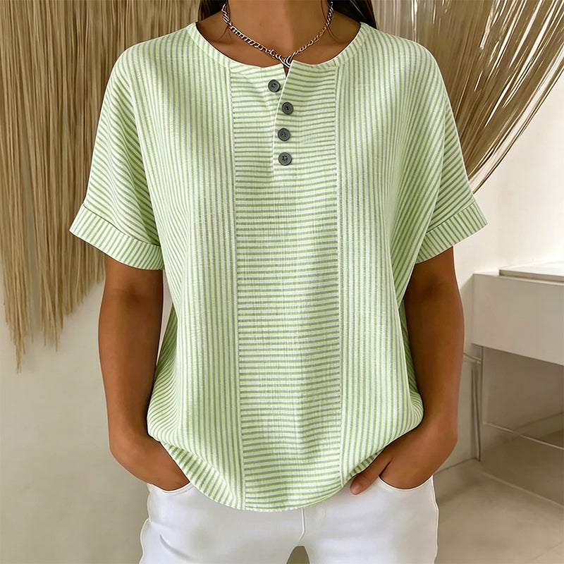 🥳SOLDES D'ÉTÉ🥳💞PLUS DE 50 000 EXEMPLAIRES VENDUS !💥50 % DE RÉDUCTION ! 🔥T-shirt Henley rayé décontracté pour femme