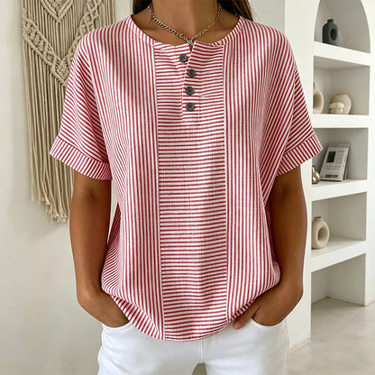 🥳SOLDES D'ÉTÉ🥳💞PLUS DE 50 000 EXEMPLAIRES VENDUS !💥50 % DE RÉDUCTION ! 🔥T-shirt Henley rayé décontracté pour femme