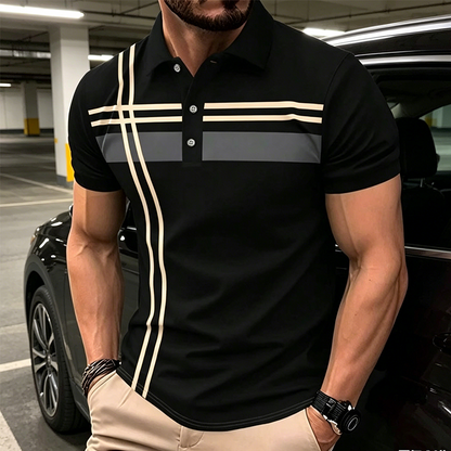 👕🌊 PROMO FLASH 50% ! Haut Homme à Manches Courtes Rayé – Col Claudine, Tissu Polyester Respirant & Infroissable, Coupe Ajustée Sportive, 5 Couleurs, Parfait pour l'Été & le Quotidien ✨
