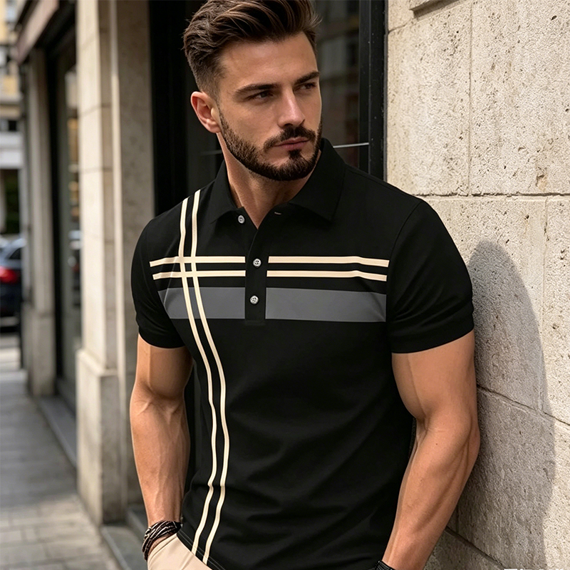 👕 PROMO LIMITÉE 50% DE RÉDUCTION ! ✨ Haut Rayé pour Homme – Col, Manches Courtes ✨