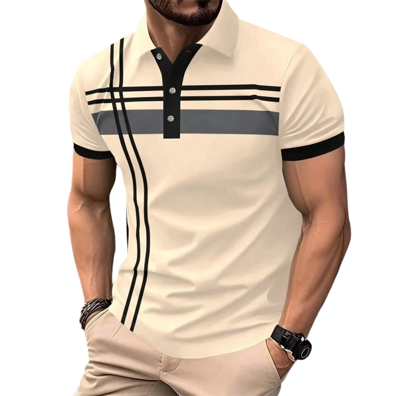 👕🌊 PROMO FLASH 50% ! Haut Homme à Manches Courtes Rayé – Col Claudine, Tissu Polyester Respirant & Infroissable, Coupe Ajustée Sportive, 5 Couleurs, Parfait pour l'Été & le Quotidien ✨