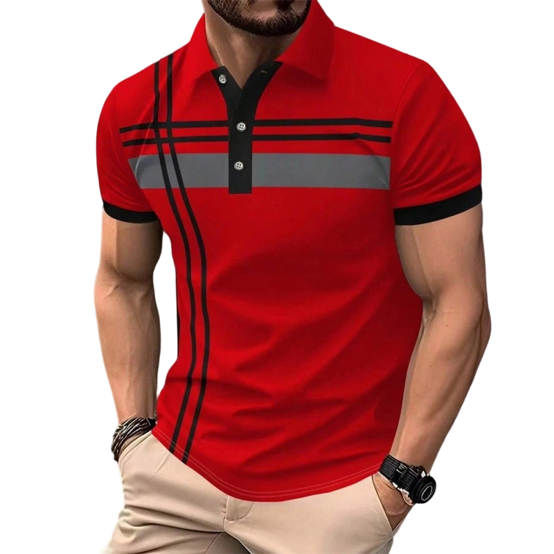 👕🌊 PROMO FLASH 50% ! Haut Homme à Manches Courtes Rayé – Col Claudine, Tissu Polyester Respirant & Infroissable, Coupe Ajustée Sportive, 5 Couleurs, Parfait pour l'Été & le Quotidien ✨