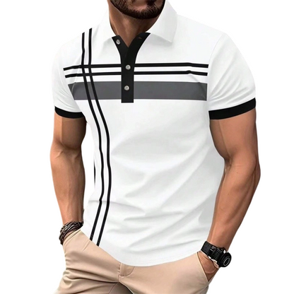 👕🌊 PROMO FLASH 50% ! Haut Homme à Manches Courtes Rayé – Col Claudine, Tissu Polyester Respirant & Infroissable, Coupe Ajustée Sportive, 5 Couleurs, Parfait pour l'Été & le Quotidien ✨
