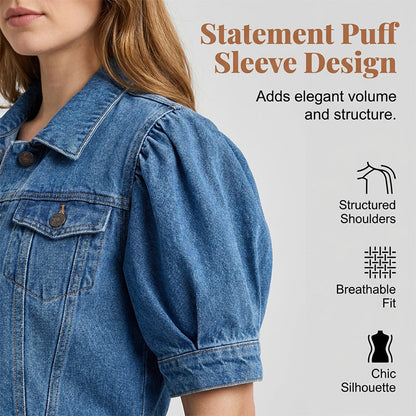 🌞🛍️ NOUVELLE COLLECTION : PROMO FLASH 50% ! Veste Jean Femme Taille Crop & Manches Gigot – Denim Souple, Coupe Flatteuse, Style Vintage Moderne 👒