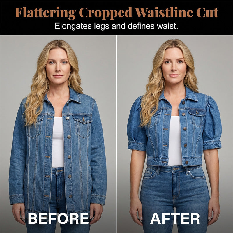 🌞🛍️ NOUVELLE COLLECTION : PROMO FLASH 50% ! Veste Jean Femme Taille Crop & Manches Gigot – Denim Souple, Coupe Flatteuse, Style Vintage Moderne 👒