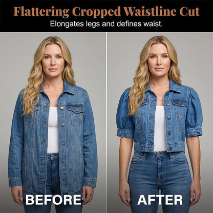 🌞🛍️ NOUVELLE COLLECTION : PROMO FLASH 50% ! Veste Jean Femme Taille Crop & Manches Gigot – Denim Souple, Coupe Flatteuse, Style Vintage Moderne 👒