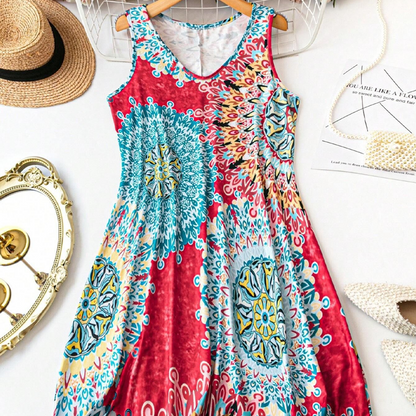 💐 PROMO EXCEPTIONNELLE -50% ! Robe Imprimée Sans Manches – Tissu Coton Léger, Tombé Fluide 🌺💨 【Offre Limitée】