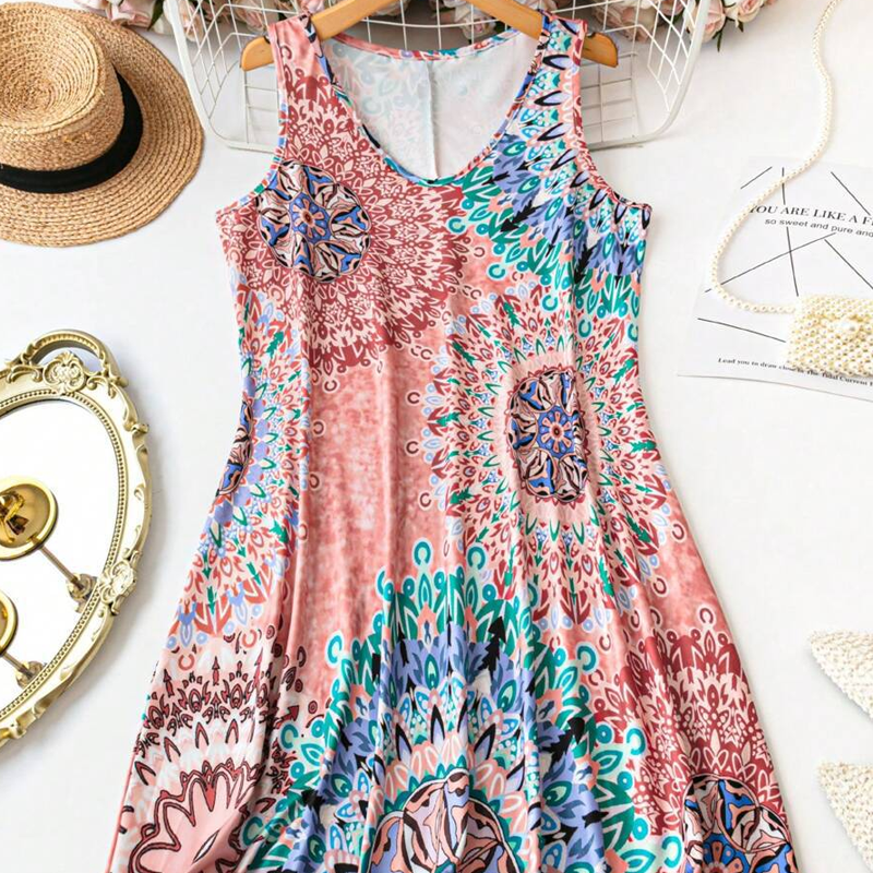 💐 PROMO EXCEPTIONNELLE -50% ! Robe Imprimée Sans Manches – Tissu Coton Léger, Tombé Fluide 🌺💨 【Offre Limitée】