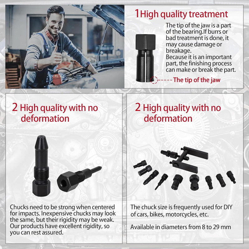 Kit de 10 outils pour extraire les roulements de moto — Acier traité, usage polyvalent et étui de rangement — idéal pour atelier ou entretien à domicile — 50% de réduction