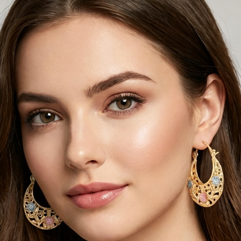 🌙 Boucles d'Oreilles Croissant – Plaqué Or, Émaillées et Filigrane — Promo limitée à 50% ✨