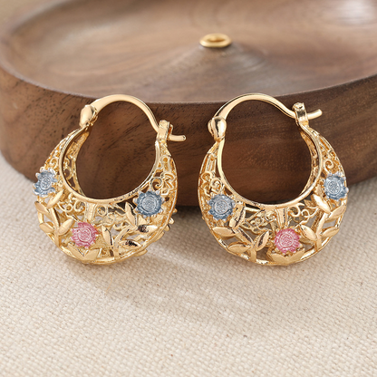 🌙 Boucles d'Oreilles Croissant – Plaqué Or, Émaillées et Filigrane — Promo limitée à 50% ✨