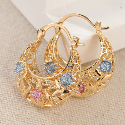 🌙 Boucles d'Oreilles Croissant – Plaqué Or, Émaillées et Filigrane — Promo limitée à 50% ✨